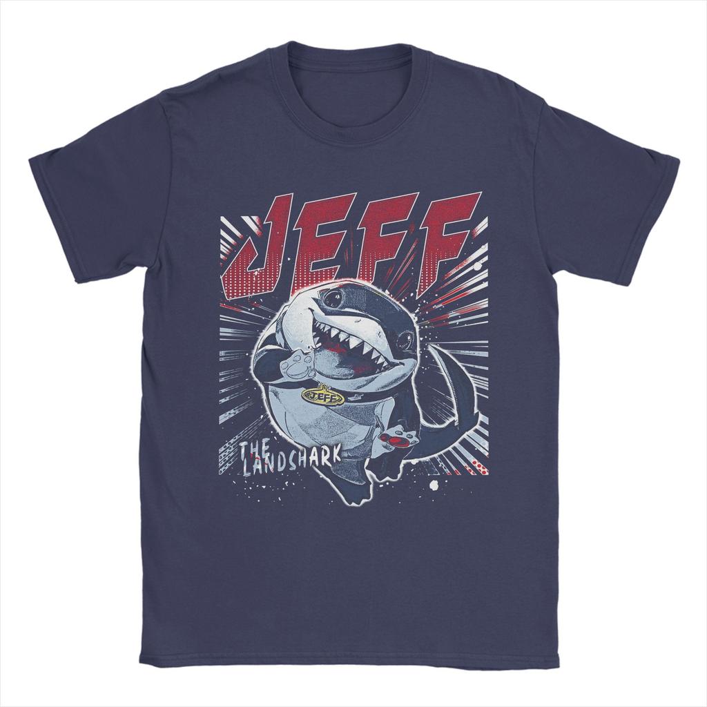 Мужские футболки Jeff The Land Shark  Одежда из чистого хлопка Забавная футболка с коротким рукавом и круглым вырезом Идея для подарка Футболки
