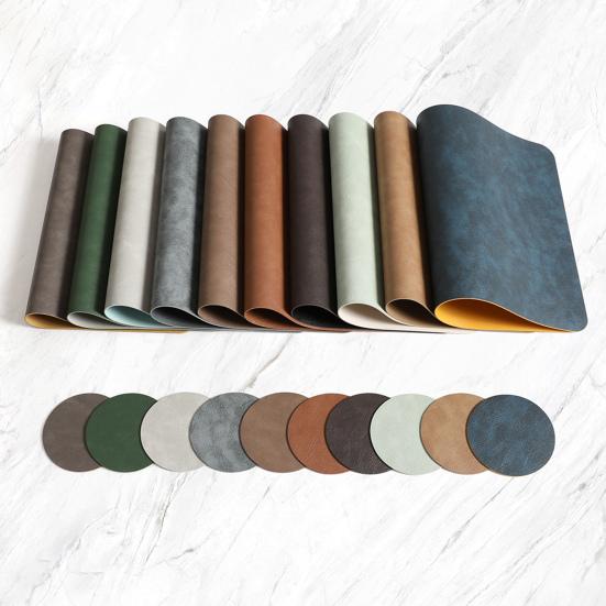 Yousheng Faux Leather Placemat Coaster Dining Table Heat Insulation Pad Dual Side Waterproof Placemat for Kitchen Countertops Dining Tables