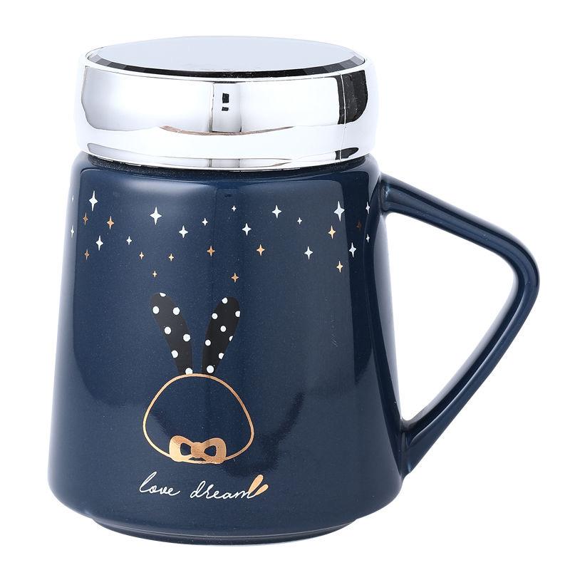 Симпатичная кружка с рисунком из мультфильма, зеркальная крышка, керамическая чашка для воды, кофейная чашка, чашка для молока, кружка, чашка послеобеденного чая