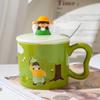 Милая девушка зеленый пасторальный стиль с крышкой ложка керамическая чашка высокая ценность большая емкость кружка маленький подарок стакан для воды