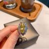 Personalized Gorgeous Oval Shape Yellow  Elegant Opening Rings For Women Zircon Wedding Engagement Party Fine Jewelry Gift