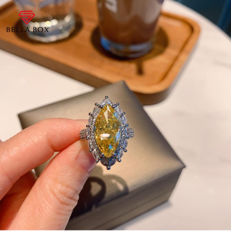 BELLA BOX Personalized Gorgeous Oval Shape Yellow Elegant Opening Rings For Women Zircon Wedding Engagement Party Fine Jewelry Gift