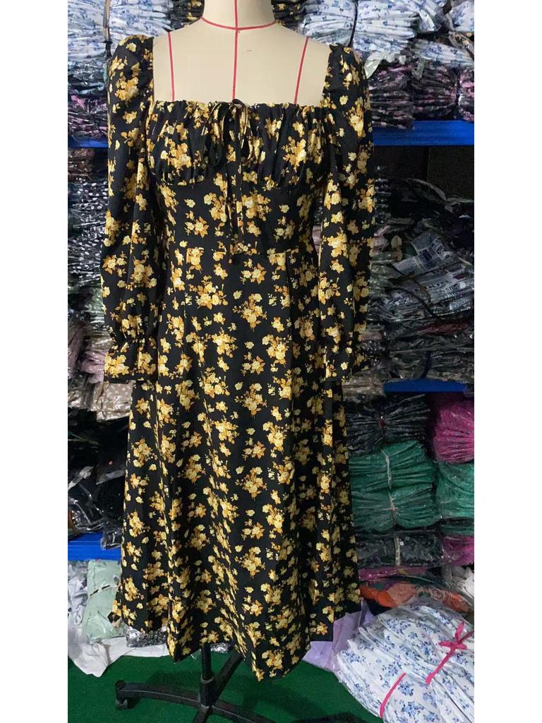 2025 Spring & Autumn European-American Bohemian Backless Print Long Sleeve Dress