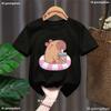 Funny T Shirt Capybara With Turtle Loves Bubble Milk Tea Printed T Shirt Girls/Boys Kawaii Kids Clothes Harajuku Shirt Tops