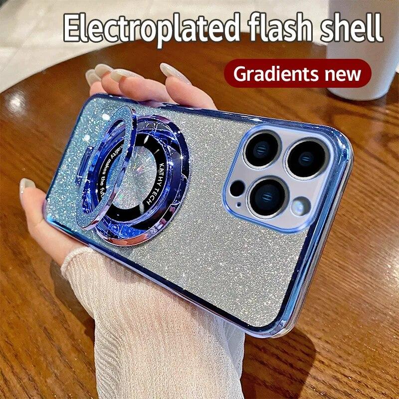 Чехол Mi 14T Pro Gradient Color Glitter Soft Silicone Case для Xiaomi Mi 14 T 13T 12T 11T 10T Pro с гальваническим покрытием, магнитным присоской, мягкий чехол из ТПУ