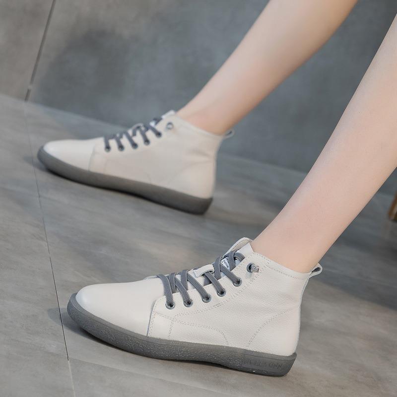 Короткие ботинки из натуральной кожи Повседневная кожаная обувь Ботинки Martin на плоской подошве