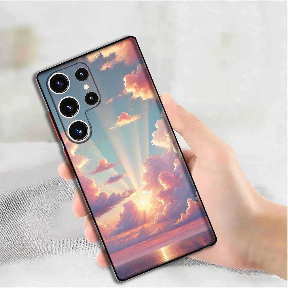 Красивый чехол для телефона с солнцем и облаками для Samsung S24, 25, 23, 22, 21, 20 Plus Ultra 5G Lite Ударопрочный чехол