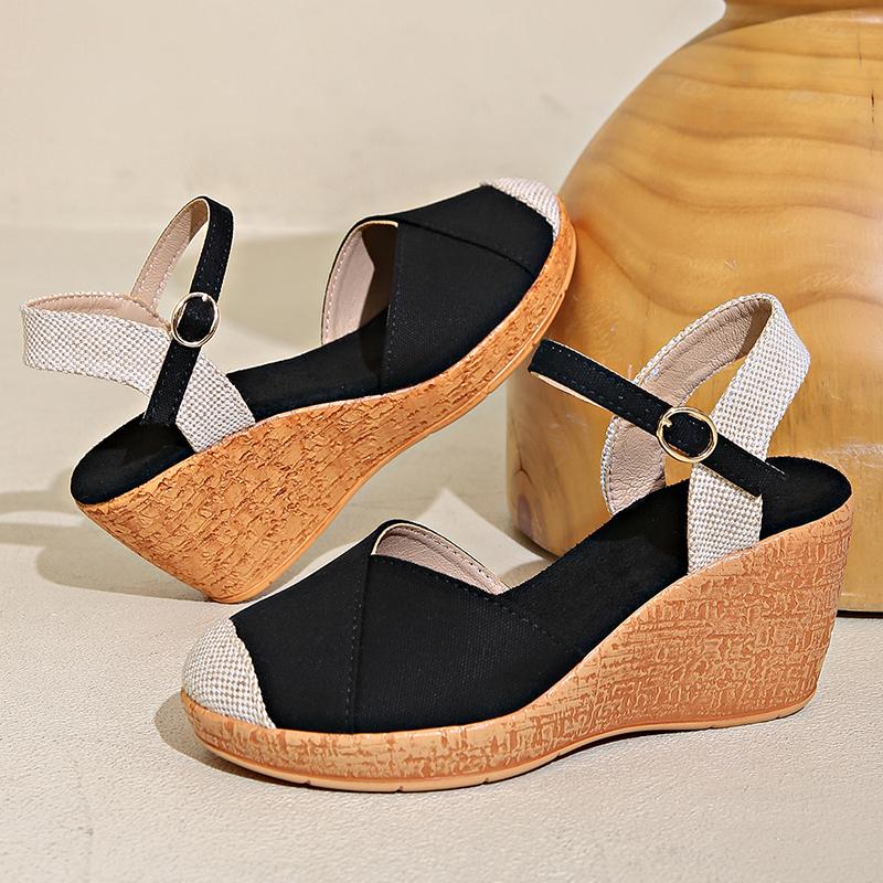 Сандалии Lucyever с закрытым носком на танкетке, женские летние гладиаторские туфли с пряжкой на щиколотке, женские босоножки на платформе больших размеров, женские 43