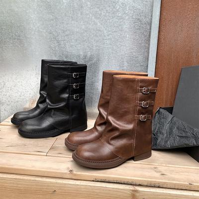 Версия из коровьей кожи~ мартинсы на толстой подошве, ретро, ковбойские сапоги в западном стиле, металлическая пряжка, толстый каблук, брючные сапоги, квадратный носок, короткие сапоги, детские