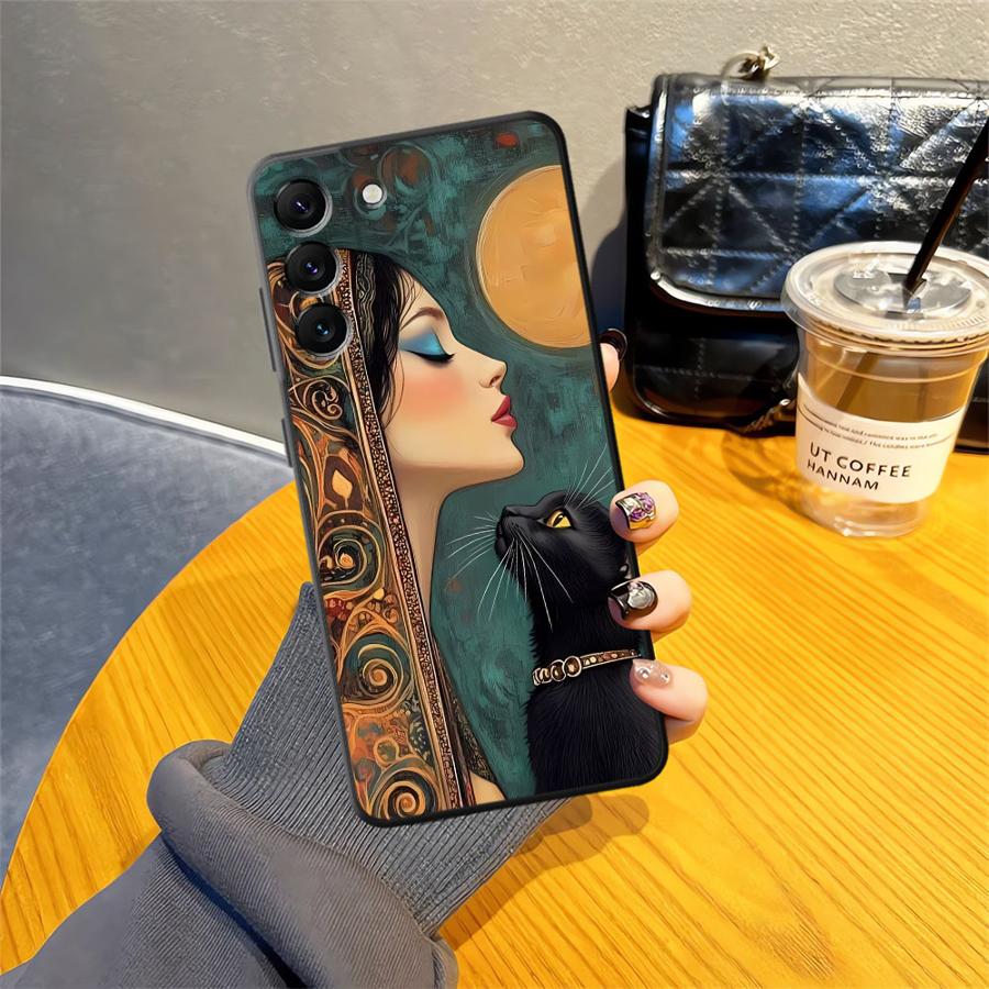 Черный Мягкий Чехол для Телефона для Samsung Galaxy A50 A17 A06 A20 A13 A70 A30 A15 A10 A12 A05 A04 A40 A16 Мультяшный Кот