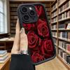 Чехол для телефона 'Красные розы с каплями росы' для iPhone 17 16 15 14 13 12 11 Pro Max Plus, Защитный, Гелевый, Гибкий, Противоударный