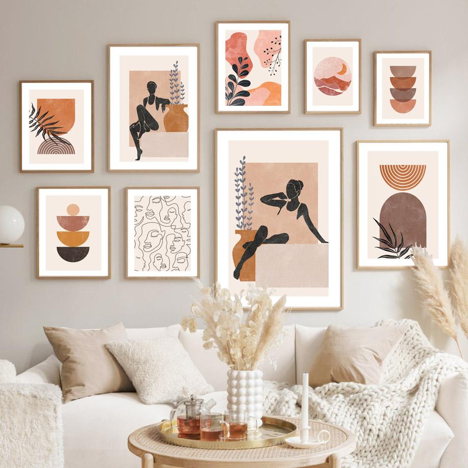 Бохо Абстрактная Черная Девушка Лист Радуга Геометрия Настенное Искусство Холст Живопись Скандинавские Постеры И Принты Картинки Для Декора Гостиной