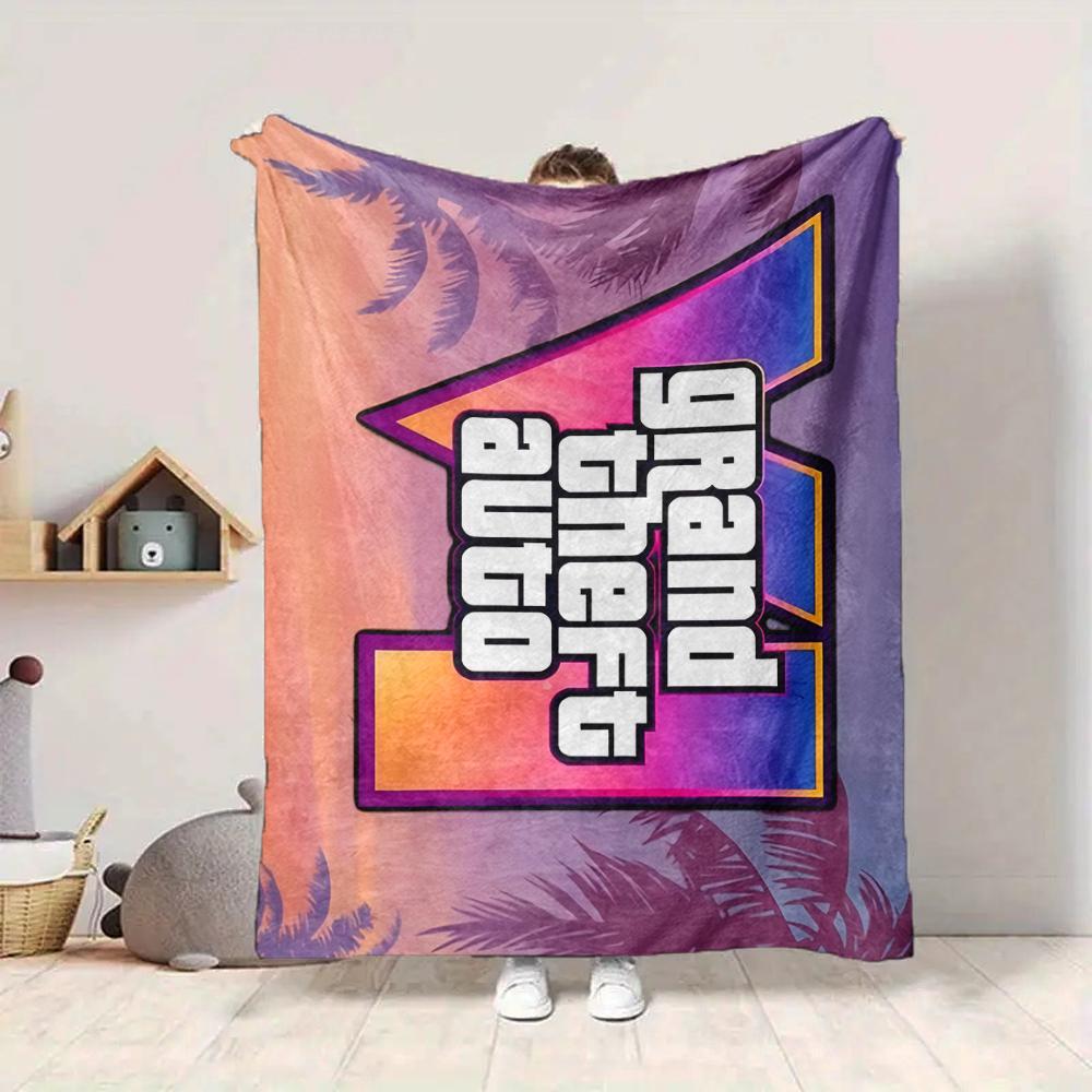 1 шт. Плед из фланелевого флиса с логотипом Grand Theft Auto VI, мягкий теплый плед для дивана, кровати, диванной мебели, домашнего декора, легкий плед для путешествий и сна, рождественский подарок Q15