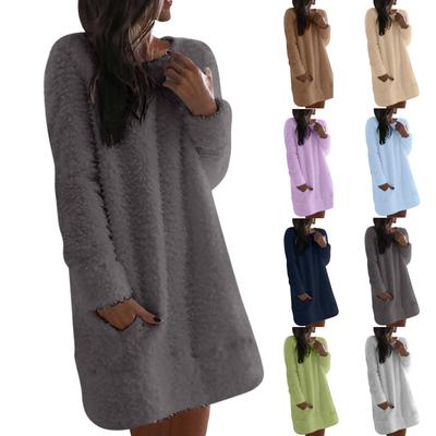 Женское повседневное шерстяное платье-пуловер с капюшоном и круглым вырезом, прямое, с длинным рукавом и средней длиной