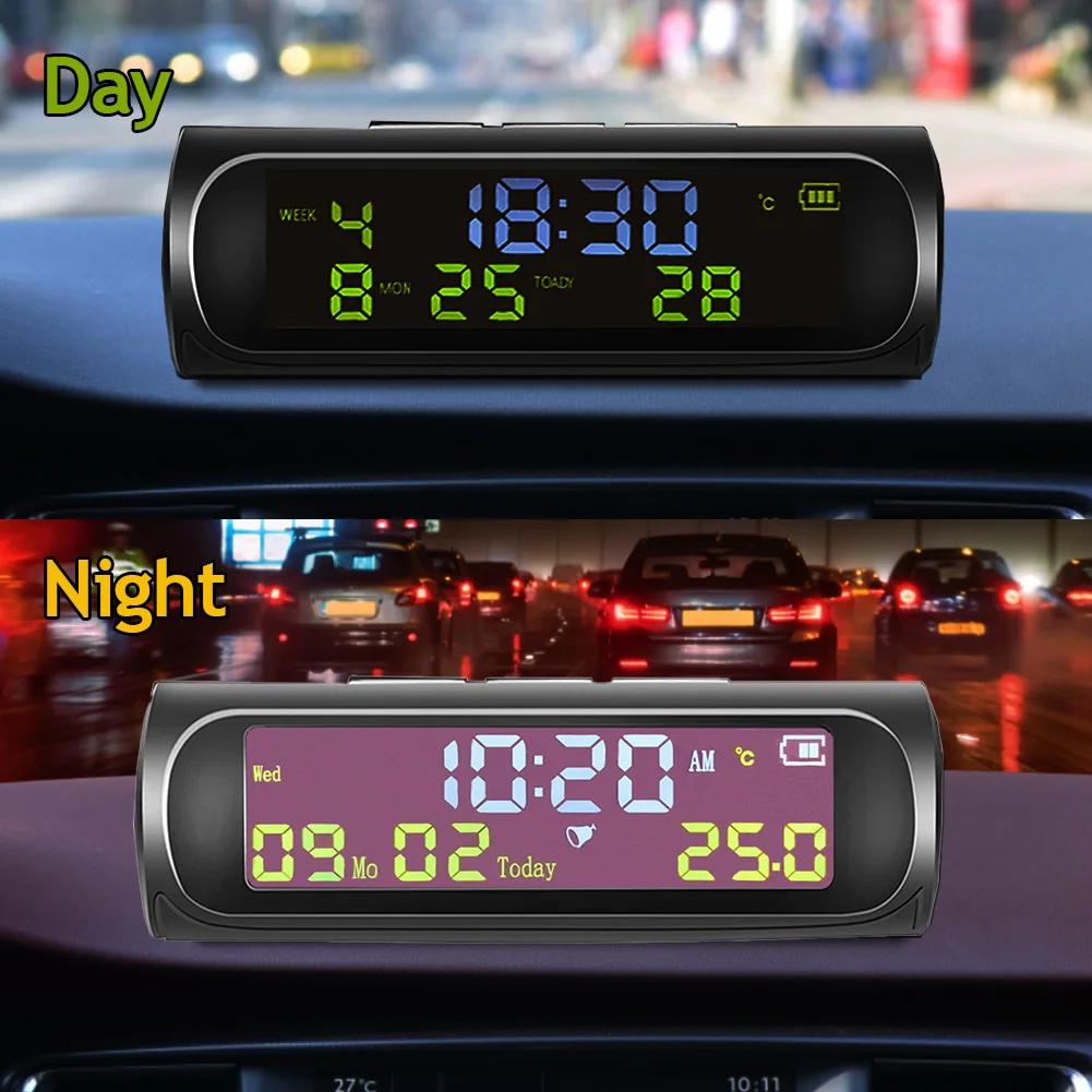 Solar Car Digital Clock With LCD Time Date In-Car Temperature Display for Outdoor Personal Car Part Decoration