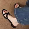 Simple Cross-strap One-word Drag Female 4CM Open-toed Wear Female Drag Cat and Slippers Temperament Half Drag Summer