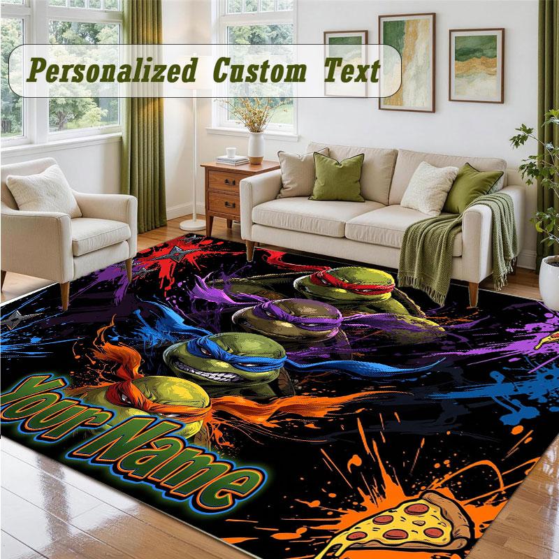 Crystal Velvet Square Rug Custom NameTeenage Mutant Ninja Turtles Pattern Non Slip Home Floor Decor Rug