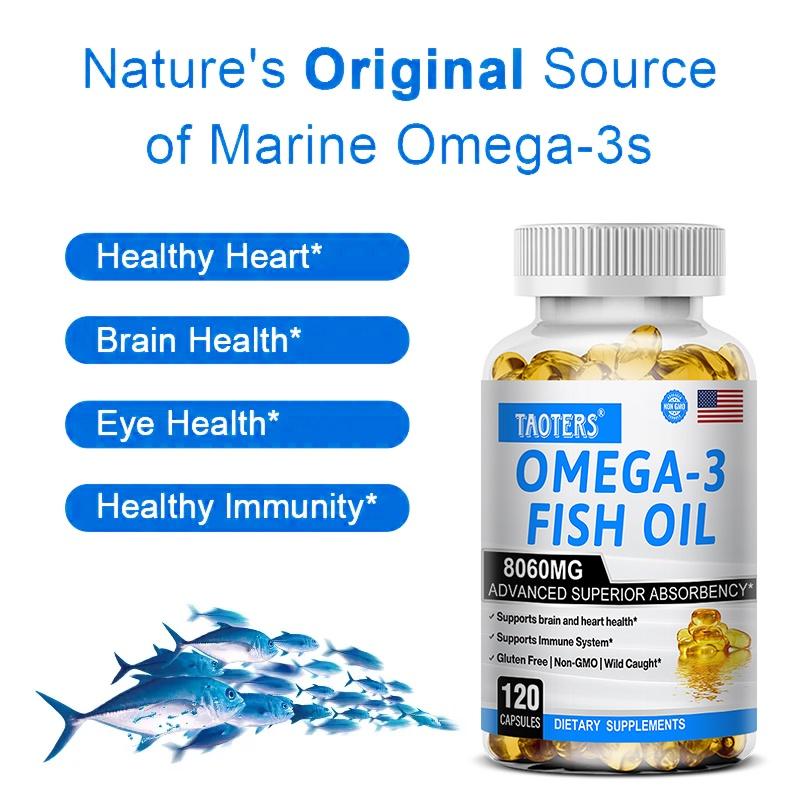 Taoters Omega-3 Fish Oil Supplement 8060mg per Serving, EPA 3400mg DHA 1100mg, Lutein, Vitamin D3 & Antarctic Krill Oil, 120 Caps