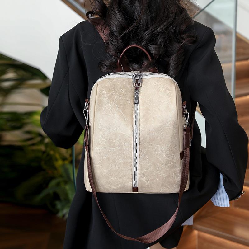 Женский мягкий кожаный рюкзак в стиле ретро с большой емкостью