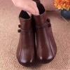 Ретро ботильоны из мягкой кожи, хлопковые ботинки, женские осенне-зимние одинарные ботинки, обувь с круглым носком