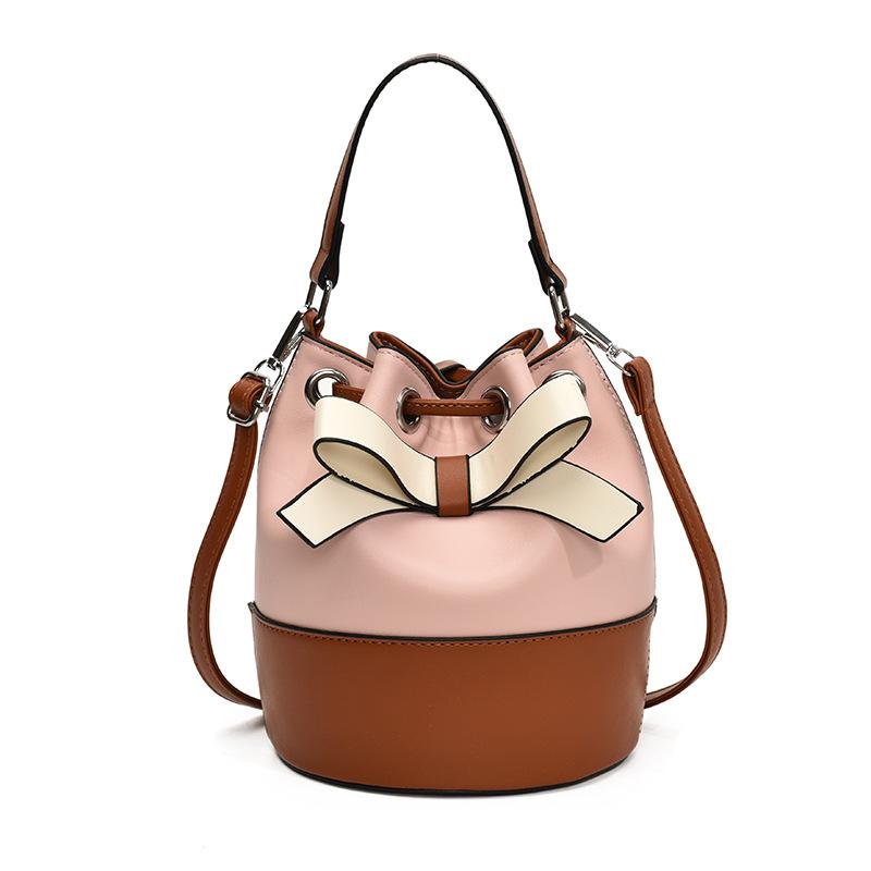 Сумки Сумка Женская 2025 Новая Модная Мода Контрастный Цвет Сумка-Ведро на Шнурке Осенняя Текстурированная Сумка-Мессенджер