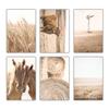 Wheat Cow Horse Grassland Scenery Wall Art Posters and Prints Landscape Print Nordic Painting Decorative Picture Home Decoration
