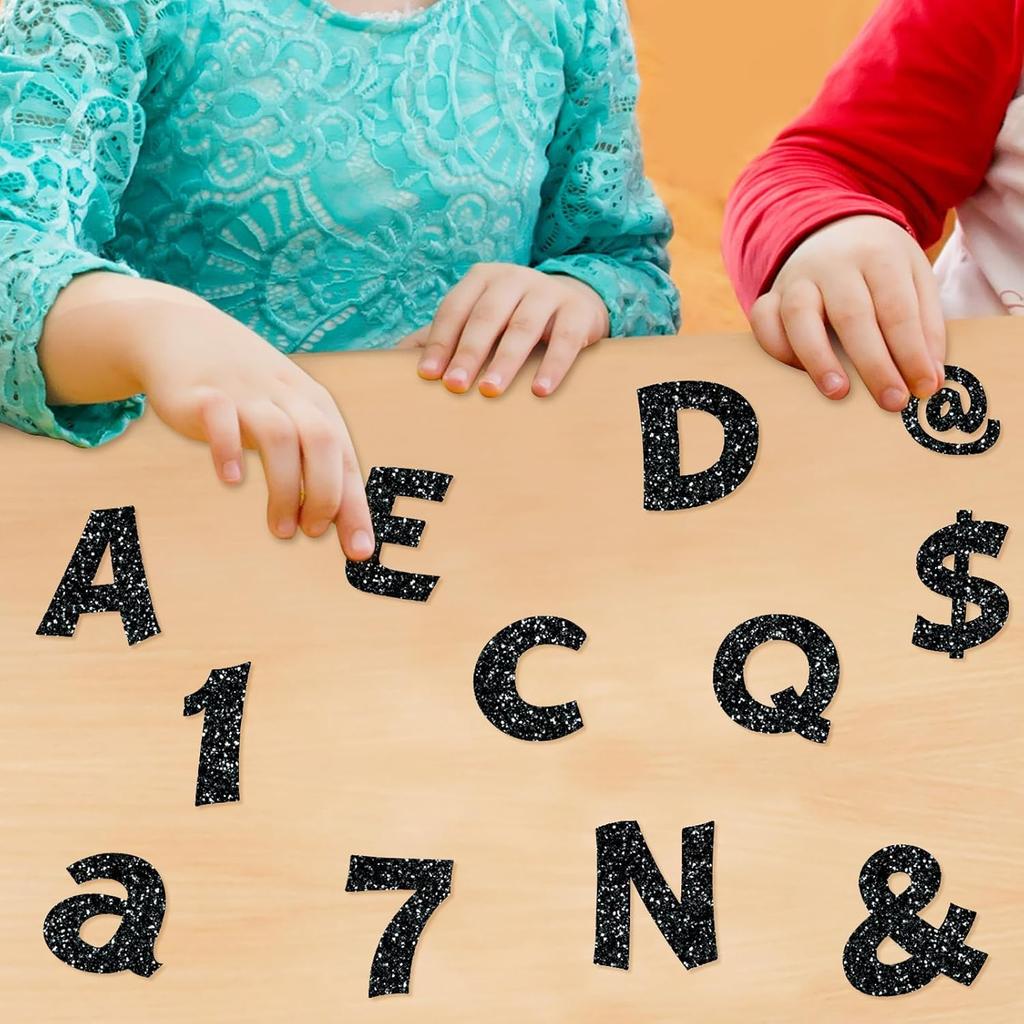72 Pcs Glitter Cutout Bulletin Board Letters for Classroom 4" Upper and Lowercase Alphabet Numbers Punctuation with Adhesive Dots for Back to School