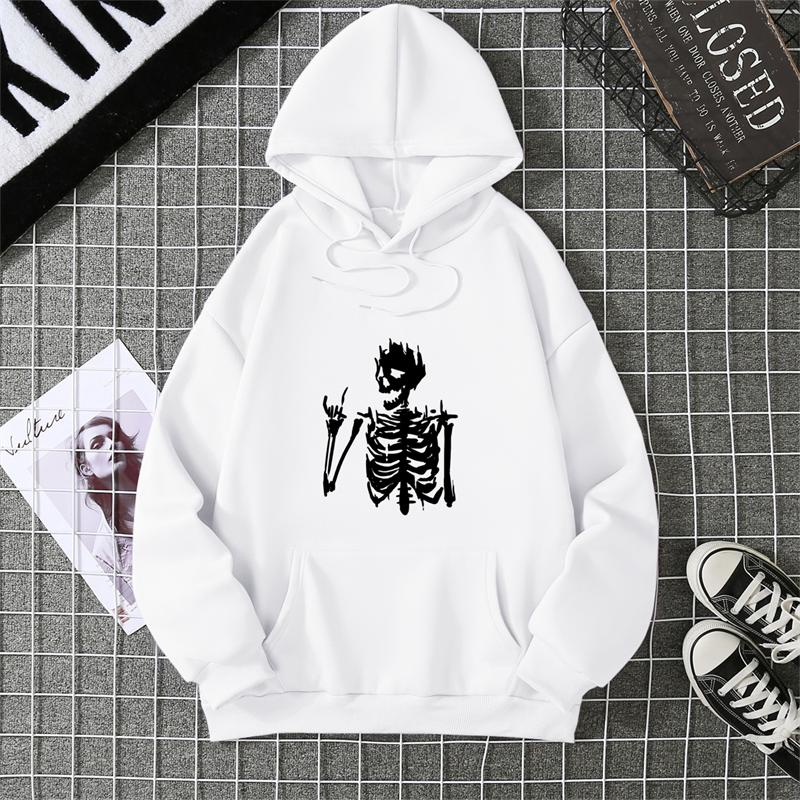 Retro Skull Print Hoodie Women's Fashion Hip Hop Loose Sweatshirt Cat Casual Sweatshirt Pocket Fleece Harajuku Streetwear