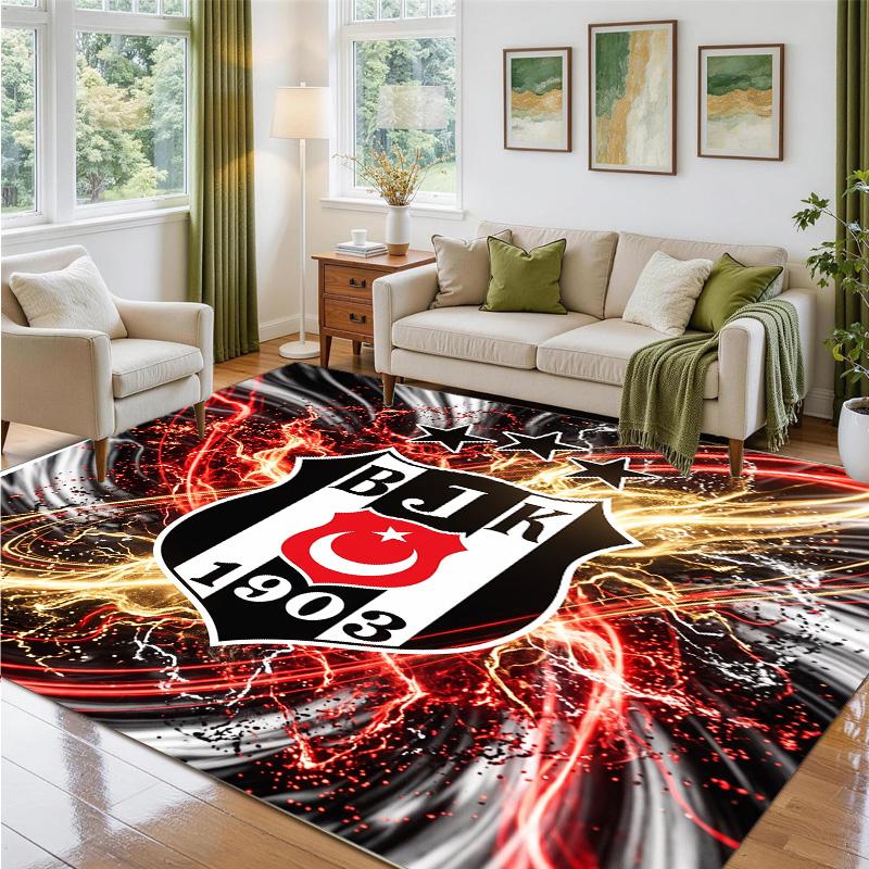 Beşiktaş FC Design Crystal Velvet Rug Soft Decorative Mat for Bedroom Entrance
