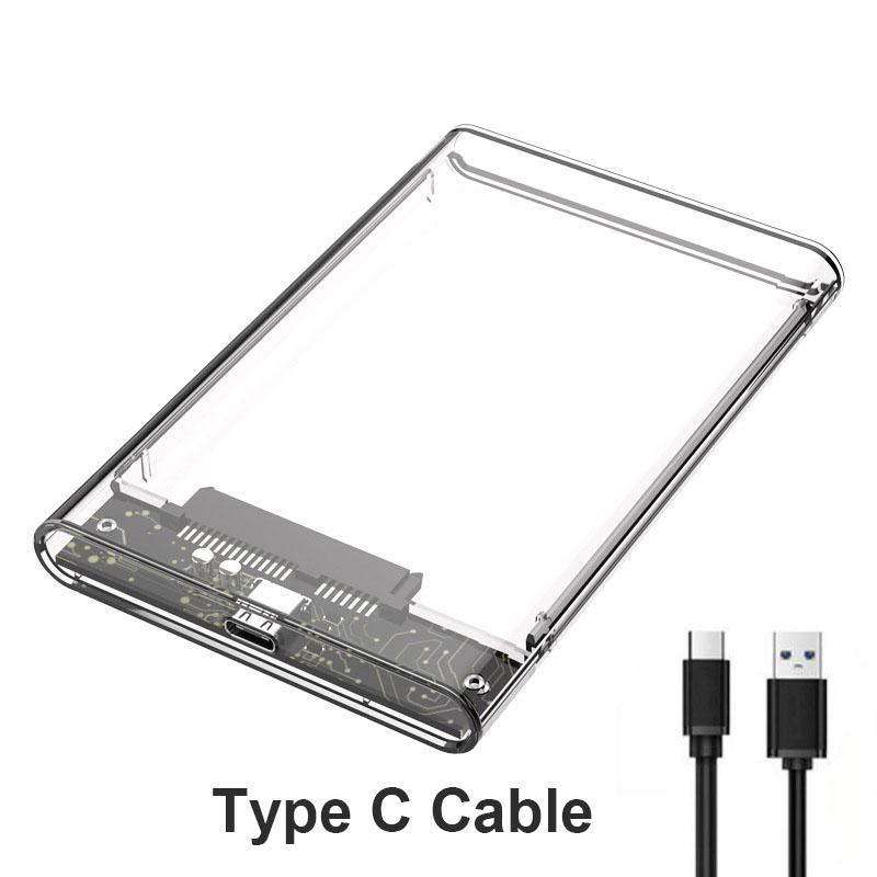 OULLX Type C USB3.0 2.5inch HDD Case Transparent SATA Adapter Hard Drive Enclosure for SSD Disk Box HD External HDD Enclosure