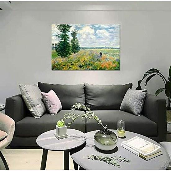 Art panel Monet Poppy Field oil painting Impressionism landscape reproduction wall hanging wooden frame (30x40cm)