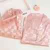 New Lapel Button Cardigan 2 Piece Outfit Set Women Soft Sleeping Wear for Women Pink Lattice Pajamas for Girls