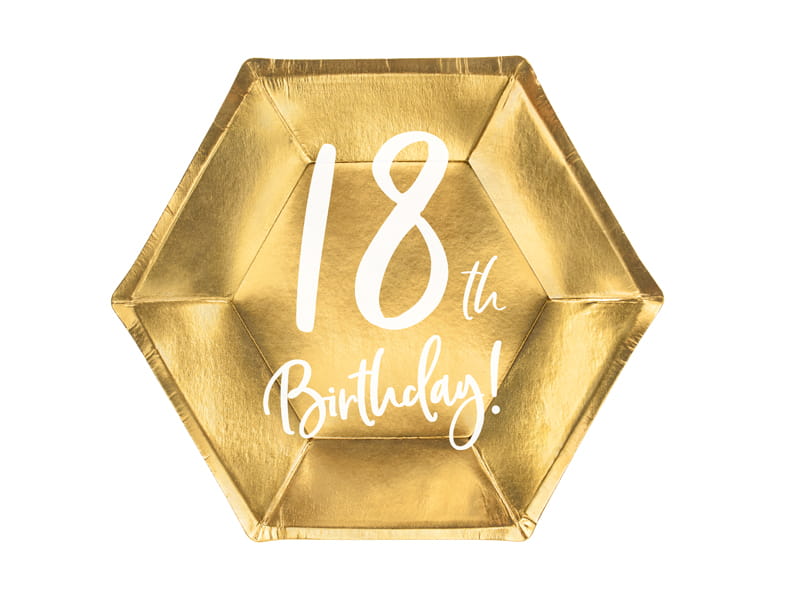 Talerzyki Papierowe 18Th Birthday Złote 6 Szt