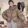 Womens Short Puffer Jacket Winter Warm Duck Down Coat Loose Fit Regular Sleeve Stand Collar Plus Size