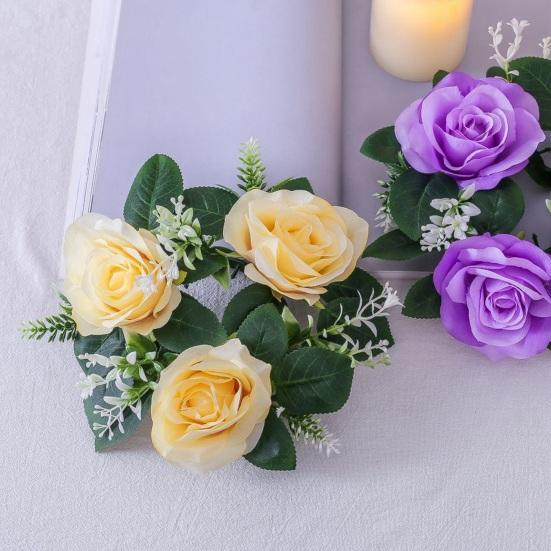 Artificial Rose Wreath Candle Ring Pillar Candle Holder Spring Green Leaves Flower Garland Home Wedding Party