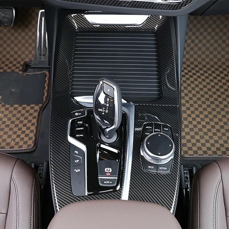 Углеродное волокно, авто интерьер, ручка переключения передач, крышка мультимедийной кнопки, панель, накладка, наклейка, автомобильные аксессуары для BMW X3 G01 X4 G02 2018