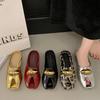 Fashion 2025 Leather Elegant Temperament Metal Buckle Fish Mouth Slippers Fashionable Flat Shoes Cool Slippers Summer New Trend