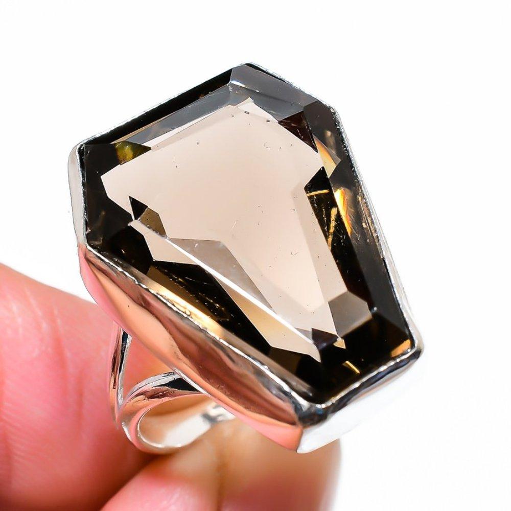 Кольцо из серебра 925 пробы с натуральным дымчатым топазом, размер 10, ручная работа o4N42