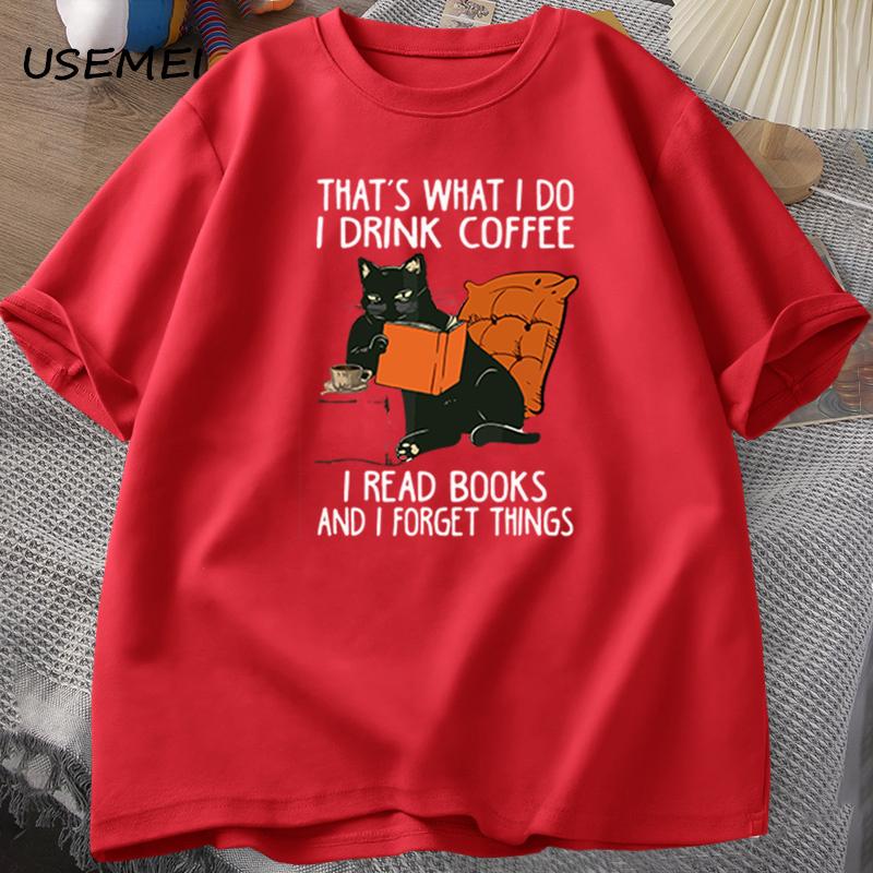 Милая футболка с кошкой для женщин и мужчин, с принтом кошки, кофе и книг, смешная дизайнерская удобная мужская футболка, мужская одежда, футболки