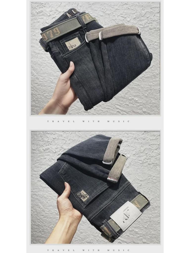 Весна 2023 г. Мужские облегающие джинсы с вышивкой и эластичной отделкой