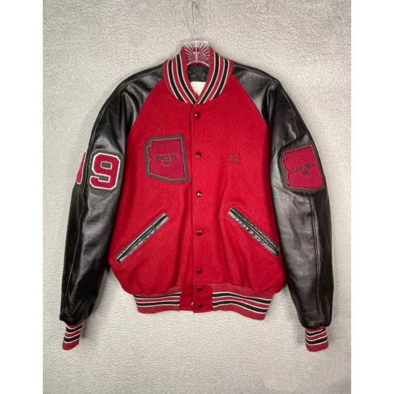 Кожаная бейсбольная куртка AC Milan с вышивкой, для тяжелых условий