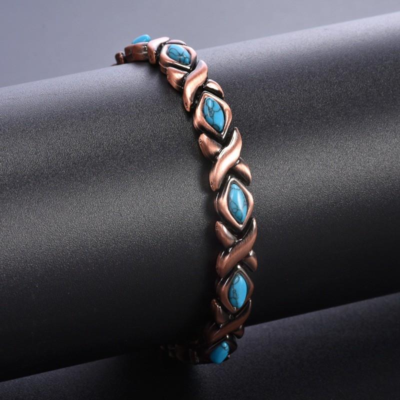 Mens Vintage Minimalist Fish Shape Copper-Tone Turquoise Alloy Magnetic Bracelet Casual Office Wear