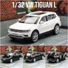 1/32 Volkswagen Tiguan L Внедорожник Модель игрушечной машины Литой сплав Миниатюра Инерционная Звук и свет Коллекция Подарок для детей Мальчиков Ребенка