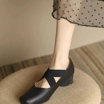 Модные ретро туфли Мэри Джейн для женщин с перекрестной эластичной лентой, дизайнерские балетки, квадратный носок, удобная мягкая подошва, повседневные туфли на среднем каблуке для мамы