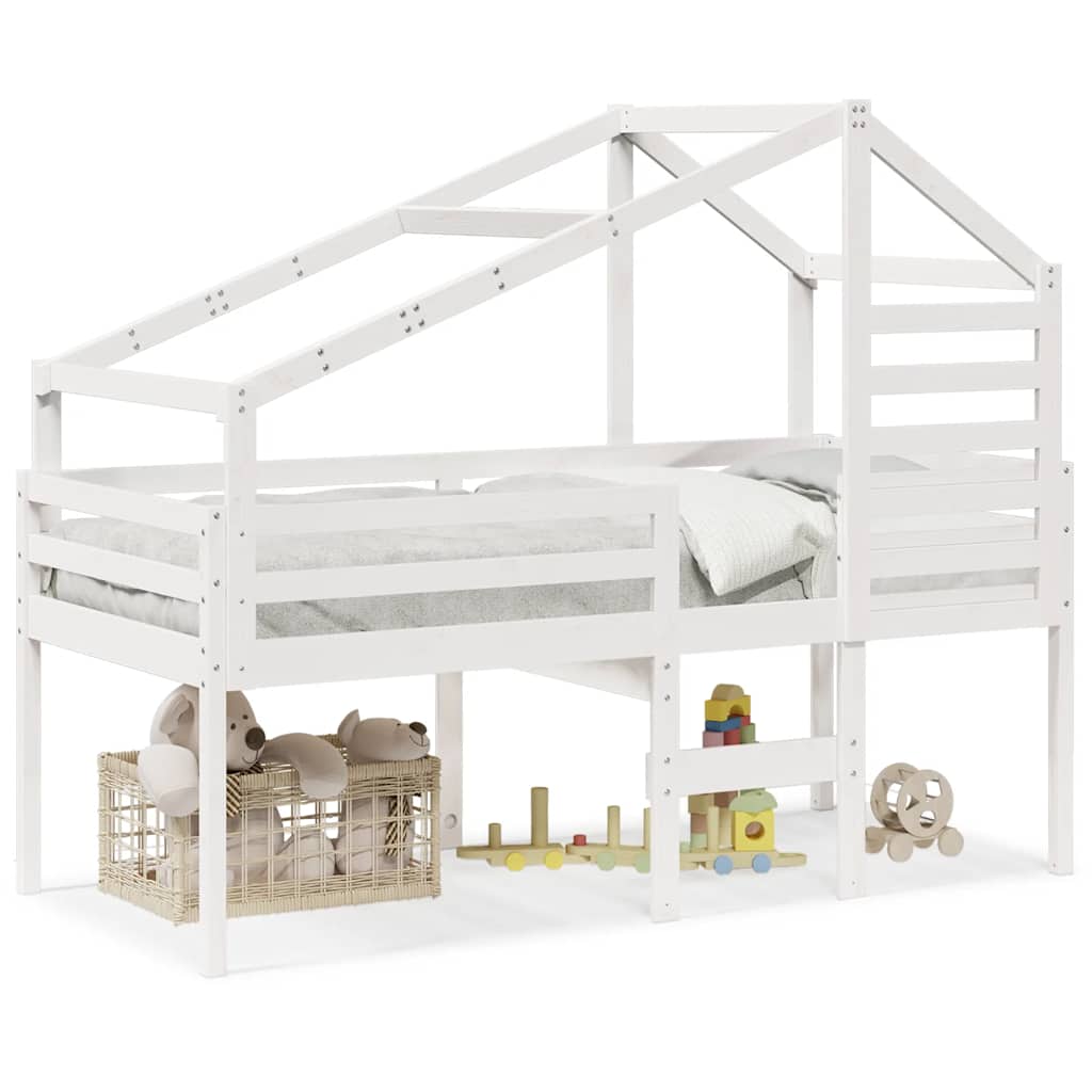 High Bed with Roof White 90 x 200 cm Solid Pine Wood