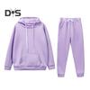 2 Pcs/Set Women Hoodie Pants Suit Solid Color Plush Long Sleeves Thick Top Elastic Waist Ankle-banded Trousers Sport Fitness Outfit Fall Winter