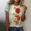 Vintage Women's T-shirts Three-Dimensional Rose Pattern Short Sleeves T Shirt Top Summer Y2K Women Clothing Crew Neck Pullover
