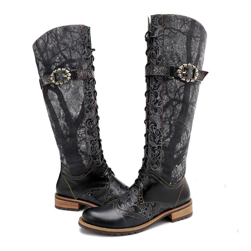 Женские ботфорты из натуральной кожи, каблук 4 см, принт, боковая молния, шнуровка, черные короткие ботинки, дизайнерские ботильоны в стиле панк, 2025