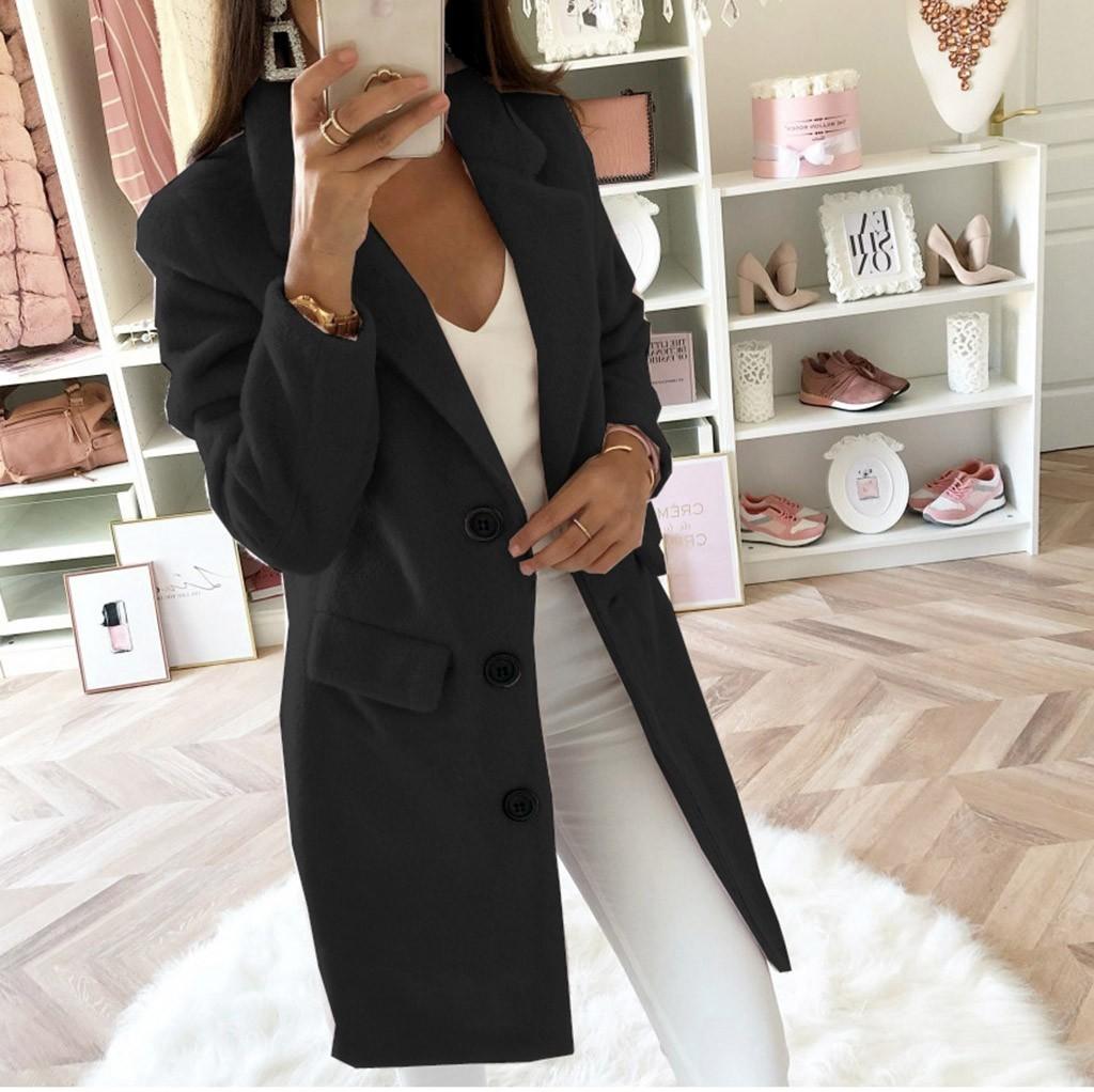 Women Artificial Wool Elegant Blend Coat Slim Female Long Coat Outerwear Jacket