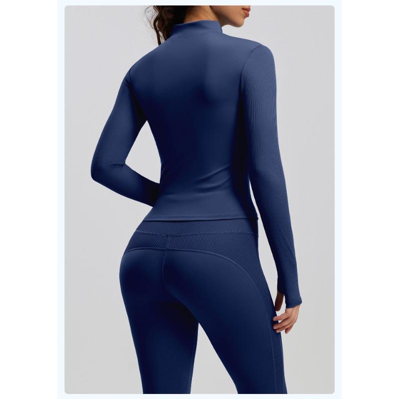 Women S Striped Sports Jacket Slim Fit Stand Collar For Yoga Running